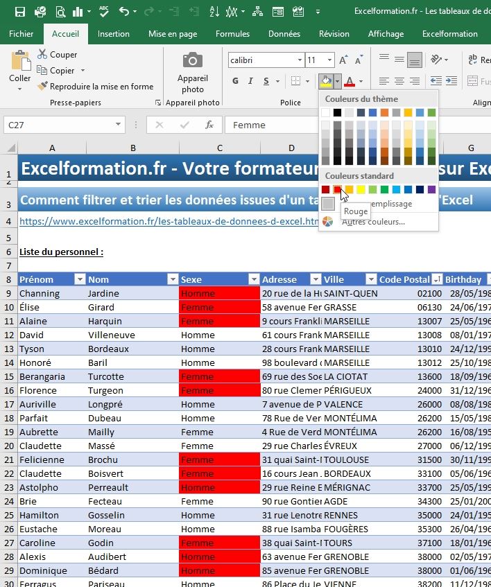 Excel formation - tri et filtre tableau de données excel - 11