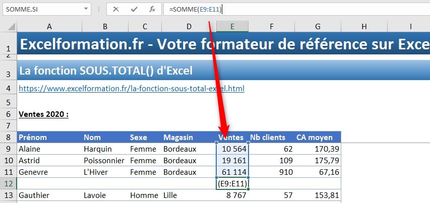 Excel formation - fonction SOUS.TOTAL - 04