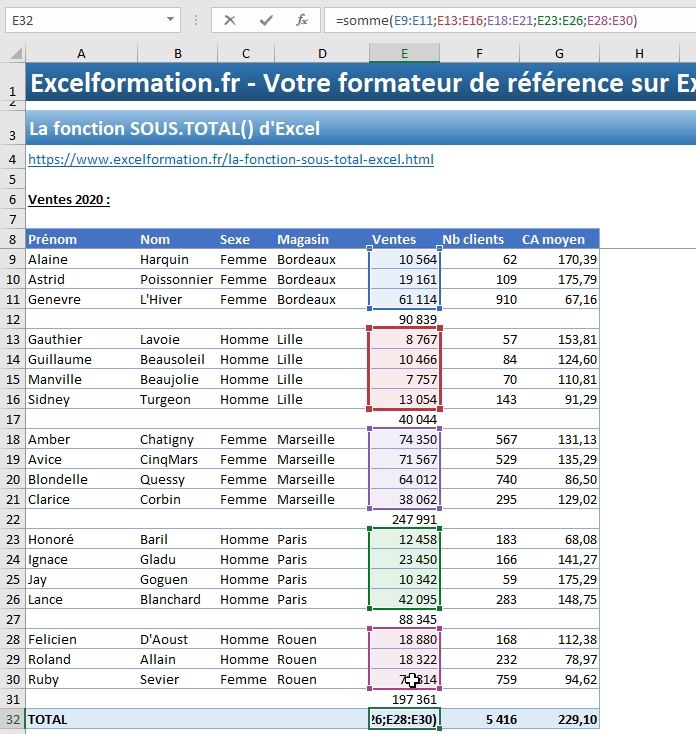 Excel formation - fonction SOUS.TOTAL - 06