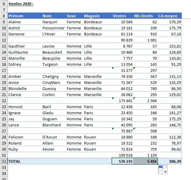 Excel formation - fonction SOUS.TOTAL - 11