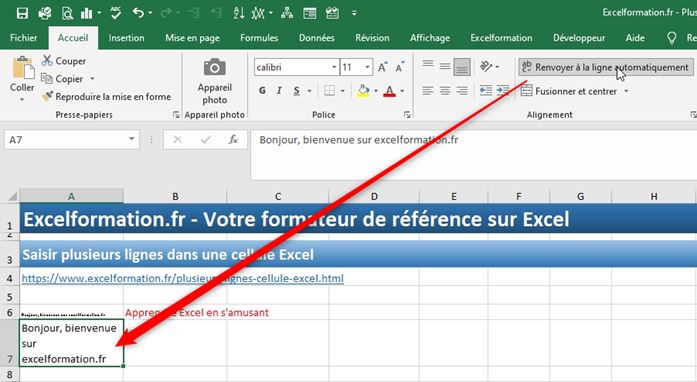 Excel formation - plusieurs lignes dans cellule excel - 11