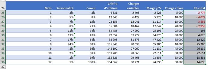Excel formation - seuil rentabilité - 08