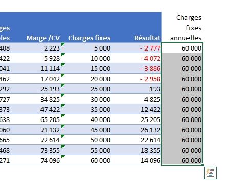 Excel formation - seuil rentabilité - 11