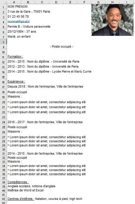 Excel formation - créer un cv moderne - 01