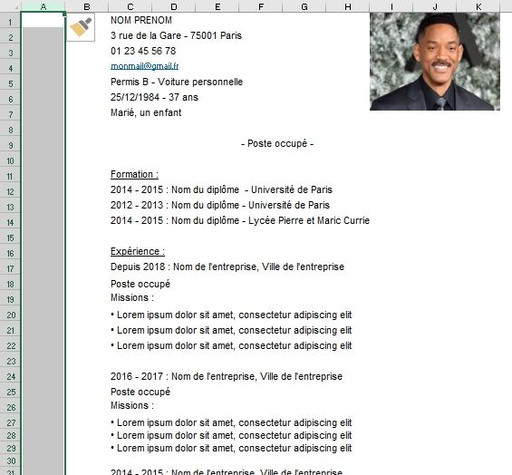 Excel formation - créer un cv moderne - 02