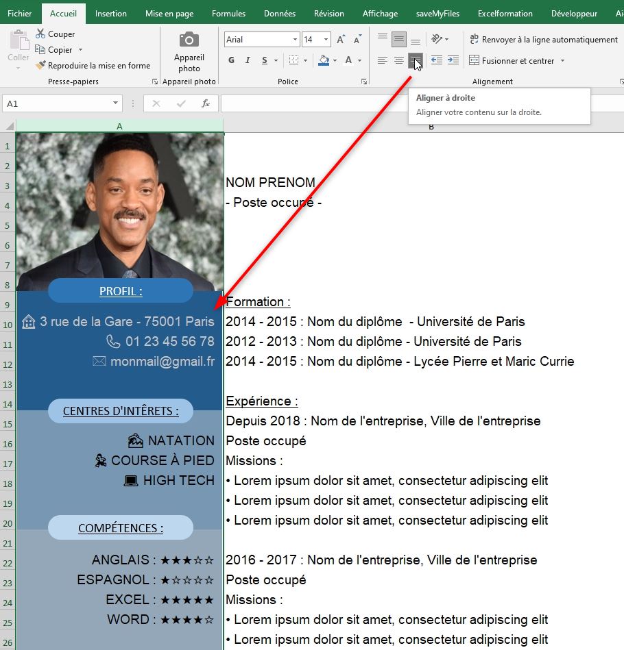 Excel formation - créer un cv moderne - 18