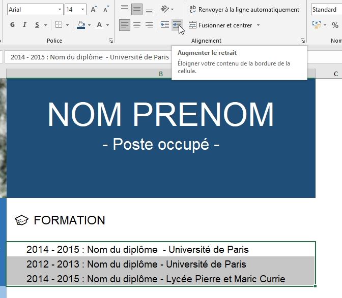 Excel formation - créer un cv moderne - 21