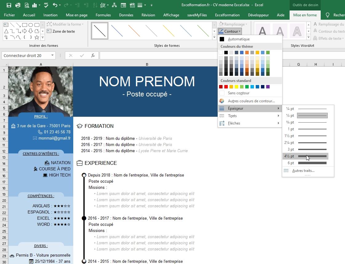 Excel formation - créer un cv moderne - 26