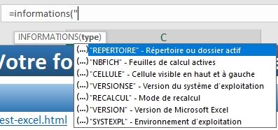 Excel formation - fonction informations - 01