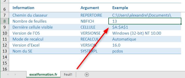 Excel formation - fonction informations - 03