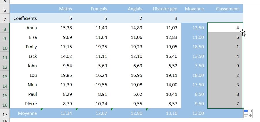 Excel formation - fonction rang - 04