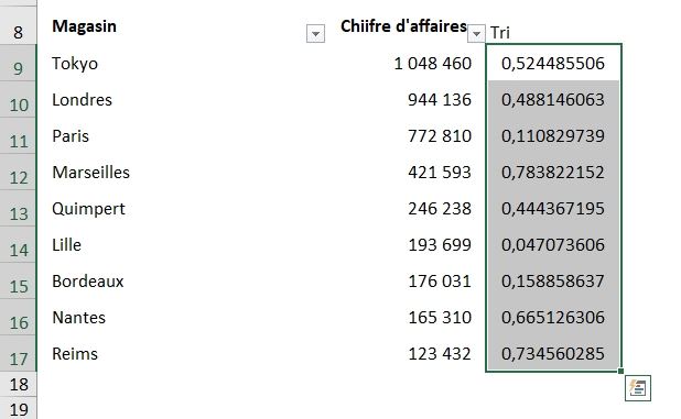 Excel formation - tri aleatoire - 10