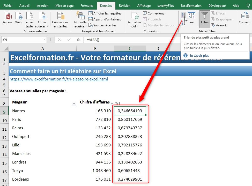 Excel formation - tri aleatoire - 11