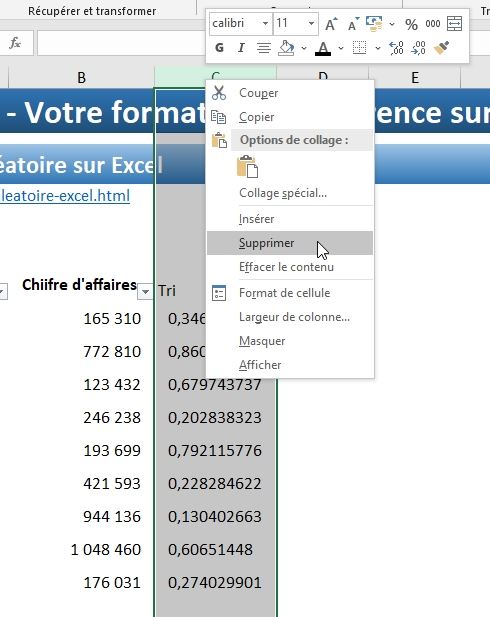 Excel formation - tri aleatoire - 13