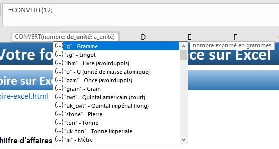 Excel formation - fonction convert - 01