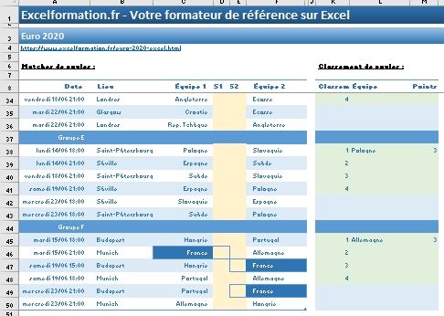 Excel formation - tableau des scores Euro 2021 - 01