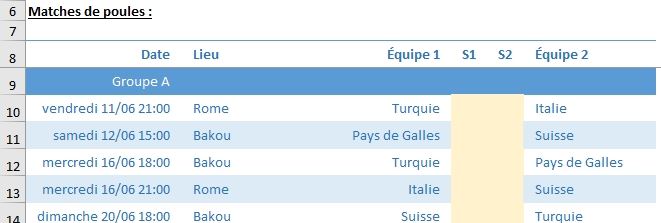 Excel formation - tableau des scores Euro 2021 - 03