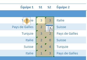 Excel formation - tableau des scores Euro 2021 - 04