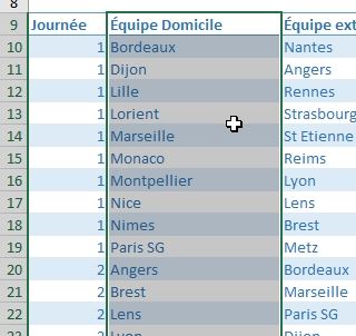 Excel formation - classement football - 10