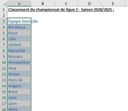 Excel formation - classement football - 11