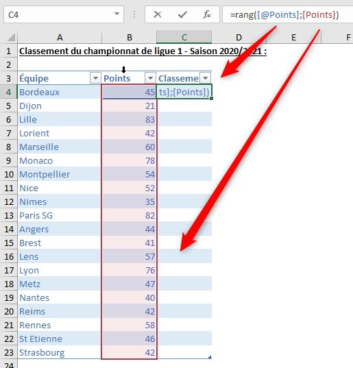 Excel formation - classement football - 19