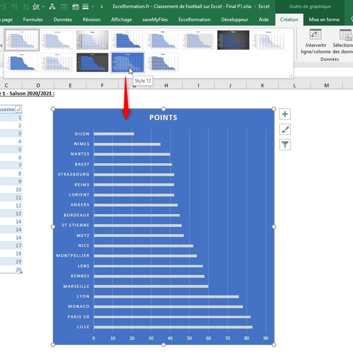 Excel formation - classement football - 25