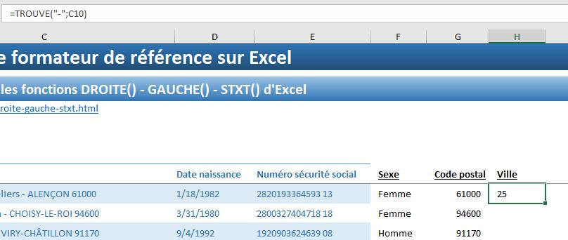 Excel formation - fonction droite et gauche - 10