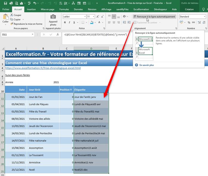 Excel formation - frise chronologique Excel - 04