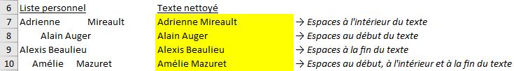 Excel formation - supprimer les espaces - 02