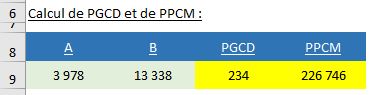 Excel formation - calculs de pgcd et de pccm - 07