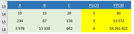 Excel formation - calculs de pgcd et de pccm - 14