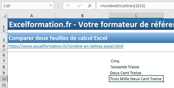 Excel formation - chiffres en lettres - 06