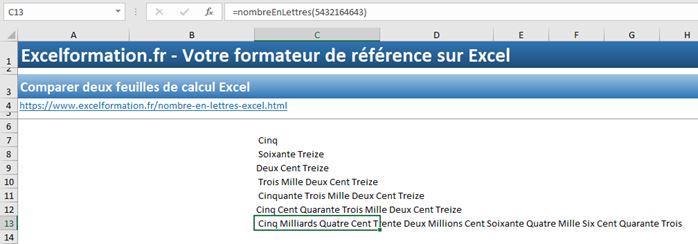 Excel formation - chiffres en lettres - 09