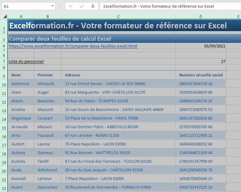 Excel formation - comparer deux feuilles de calcul - 14