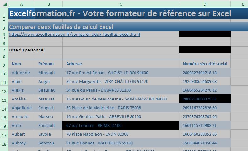 Excel formation - comparer deux feuilles de calcul - 15