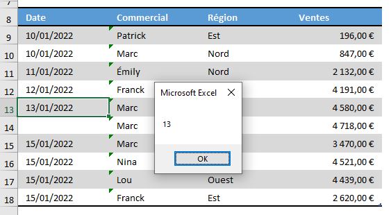 Excel formation - dernière ligne et colonne en vba - 02