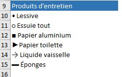 Excel formation - Liste à puce - 02