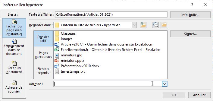 Excel formation - Obtenir la liste de fichiers - hypertexte - 02