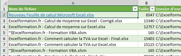 Excel formation - Obtenir la liste de fichiers - hypertexte - 04