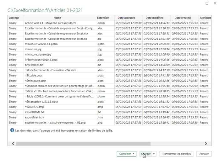 Excel formation - Obtenir la liste de fichiers - 03