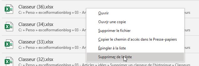 Excel formation - Supprimer un classeur de l'historique - 03