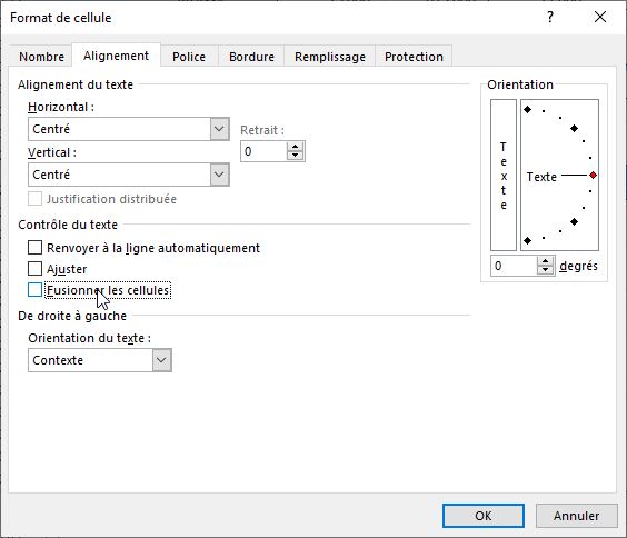 Excel formation - pas de fusion - 18