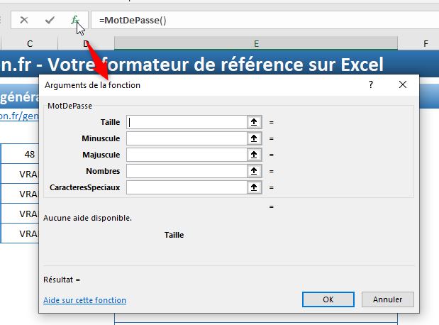 Excel formation - Générateur de mot de passe - 05