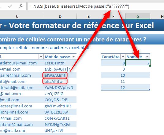 Excel formation - Compter cellules nombre caractères - 04