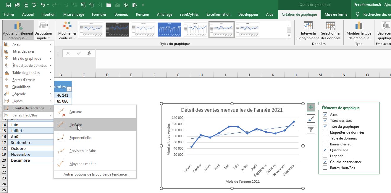 Excel formation - courbe tendance - 06