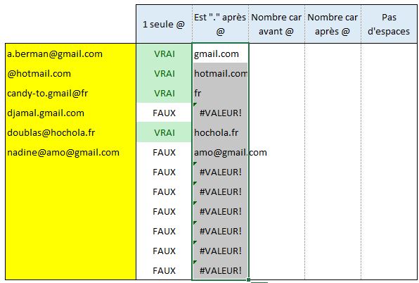 Excel formation - vérifier email - 02