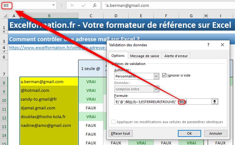 Excel formation - vérifier email - 05