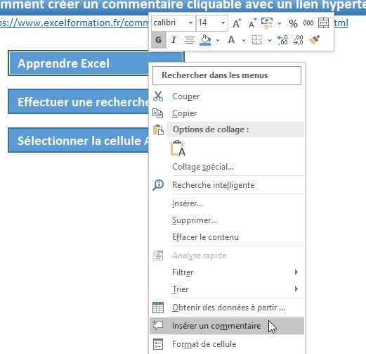 Excel formation - lien dans commentaire - 01