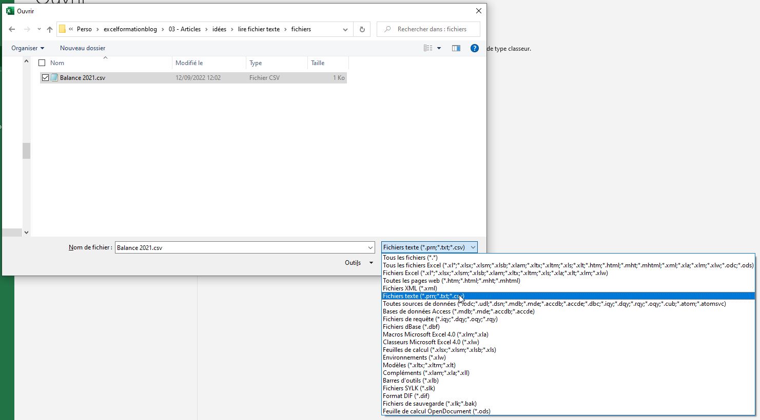 Excel formation - 1 - Lire un fichier texte sans VBA - 01