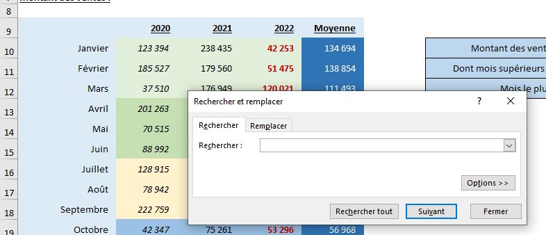 Excel formation - recherche selon format - 01